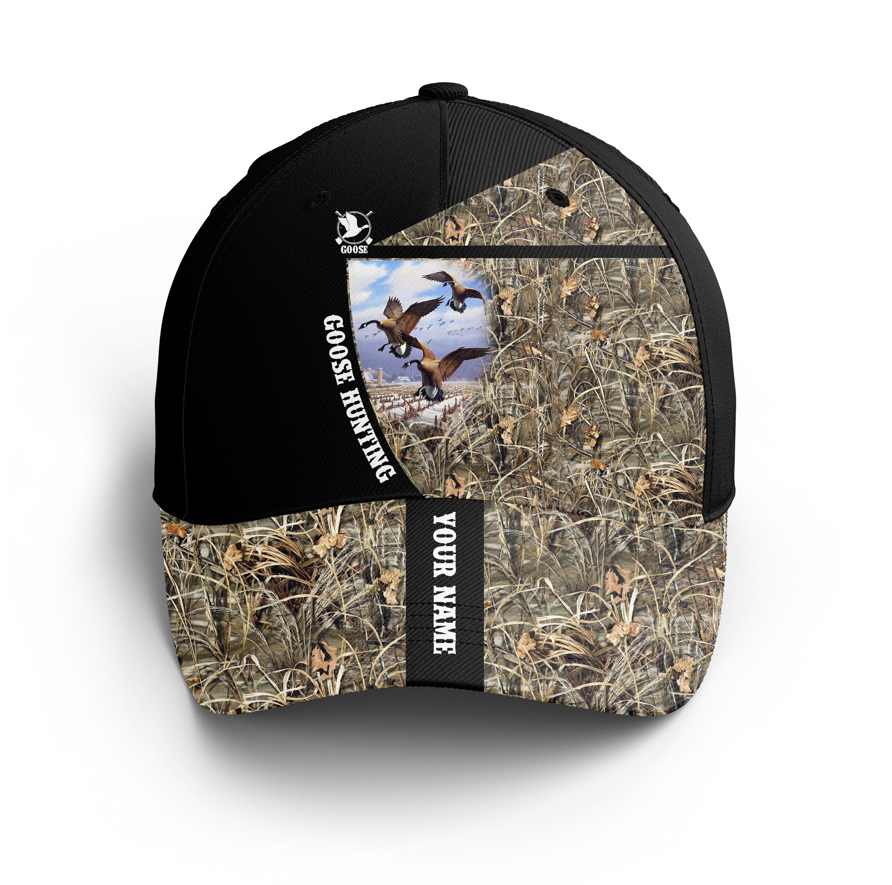 Goose Hunting Waterfowl Camo Custom Name Hat, Adjustable Mesh Unisex Hunting Baseball Hat, Fishing Classic Cap Trucker Hats Custom Hats Gifts For Men & Women