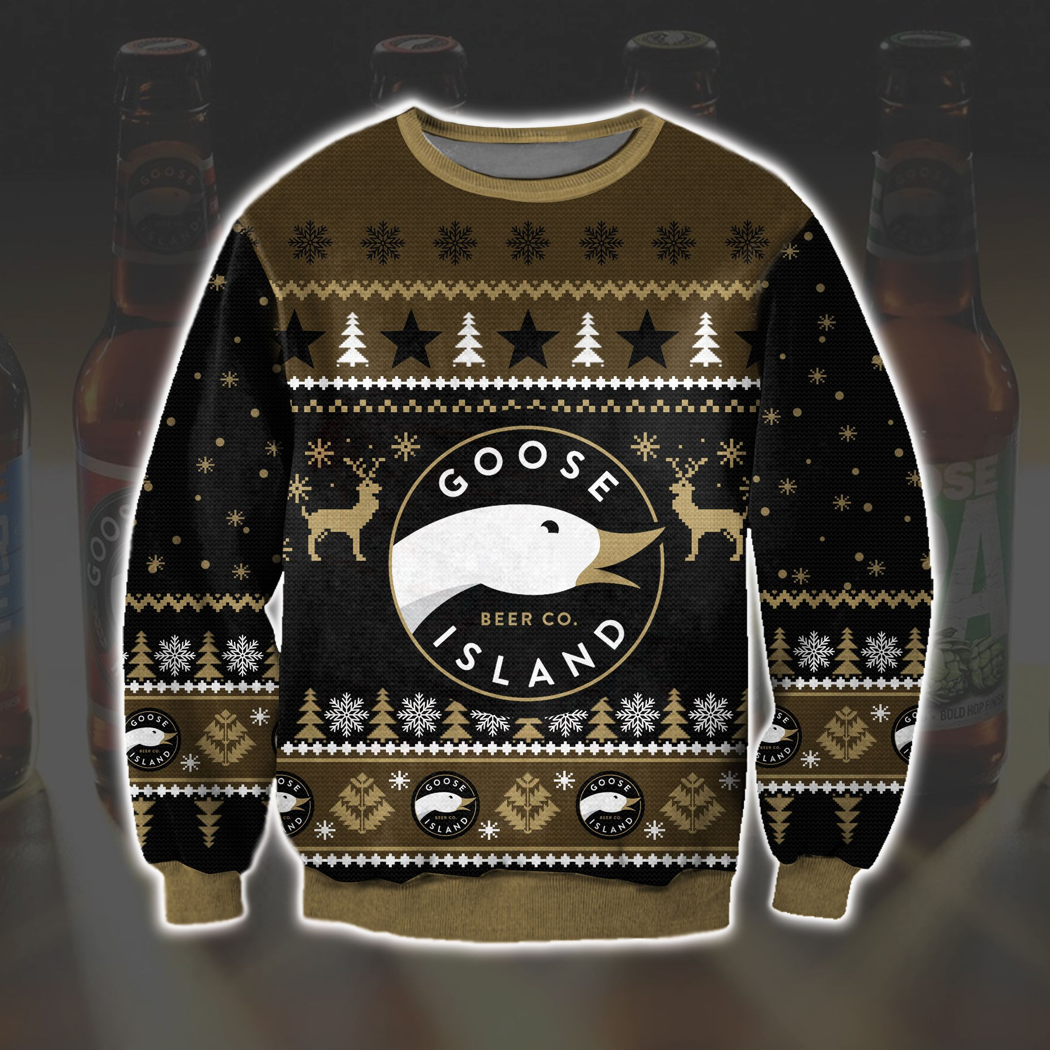 Goose Island Beer Knitting Pattern 3D Print Ugly Christmas Sweater Adult 3D Funny Matching for family