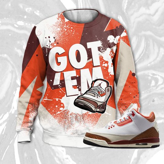 Got Em 3D ZigZag Painted Sweatshirt Match Jordan 3 Mars Stone - Image 7