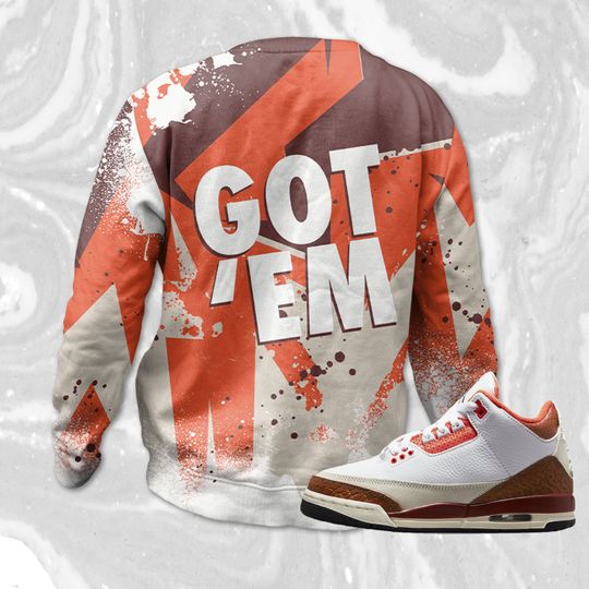 Got Em 3D ZigZag Painted Sweatshirt Match Jordan 3 Mars Stone - Image 8