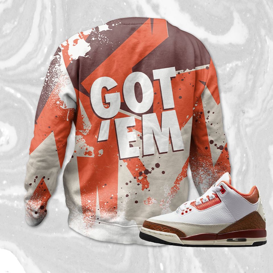 Got Em 3D ZigZag Painted Sweatshirt Match Jordan 3 Mars Stone - Image 3