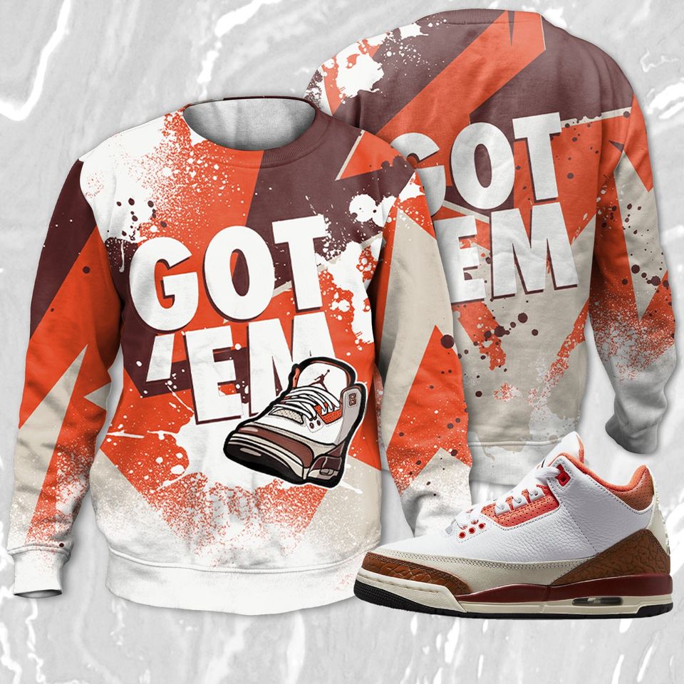 Got Em 3D ZigZag Painted Sweatshirt Match Jordan 3 Mars Stone