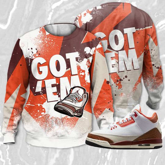 Got Em 3D ZigZag Painted Sweatshirt Match Jordan 3 Mars Stone - Image 6