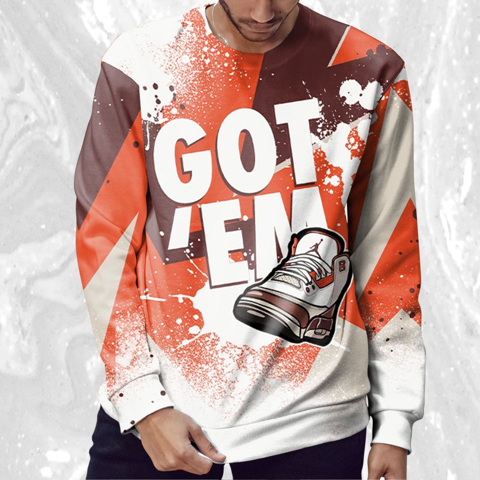 Got Em 3D ZigZag Painted Sweatshirt Match Jordan 3 Mars Stone - Image 4