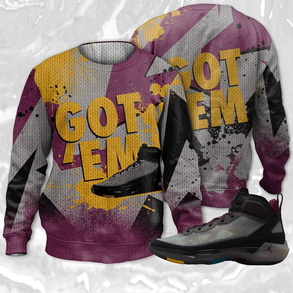 Got Em 3D ZigZag Painted Ugly Sweater Match Jordan 37 Bordeaux