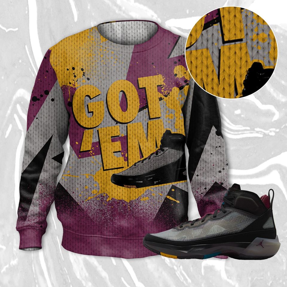 Got Em 3D ZigZag Painted Ugly Sweater Match Jordan 37 Bordeaux - Image 2