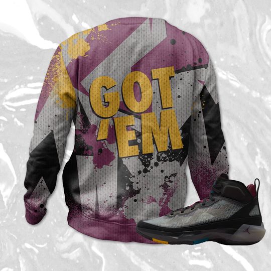 Got Em 3D ZigZag Painted Ugly Sweater Match Jordan 37 Bordeaux - Image 8