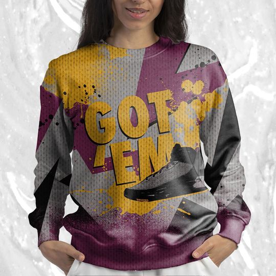 Got Em 3D ZigZag Painted Ugly Sweater Match Jordan 37 Bordeaux - Image 10