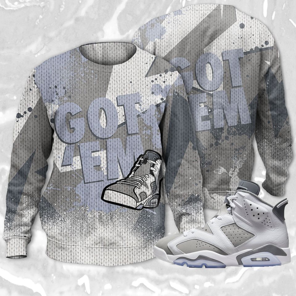 Got Em 3D ZigZag Painted Ugly Sweater Match Jordan 6 Cool Grey