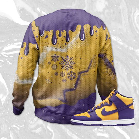 Got Em Christmas 3D Splash Ugly Sweater Match Dunk High Purple University Gold - Image 8