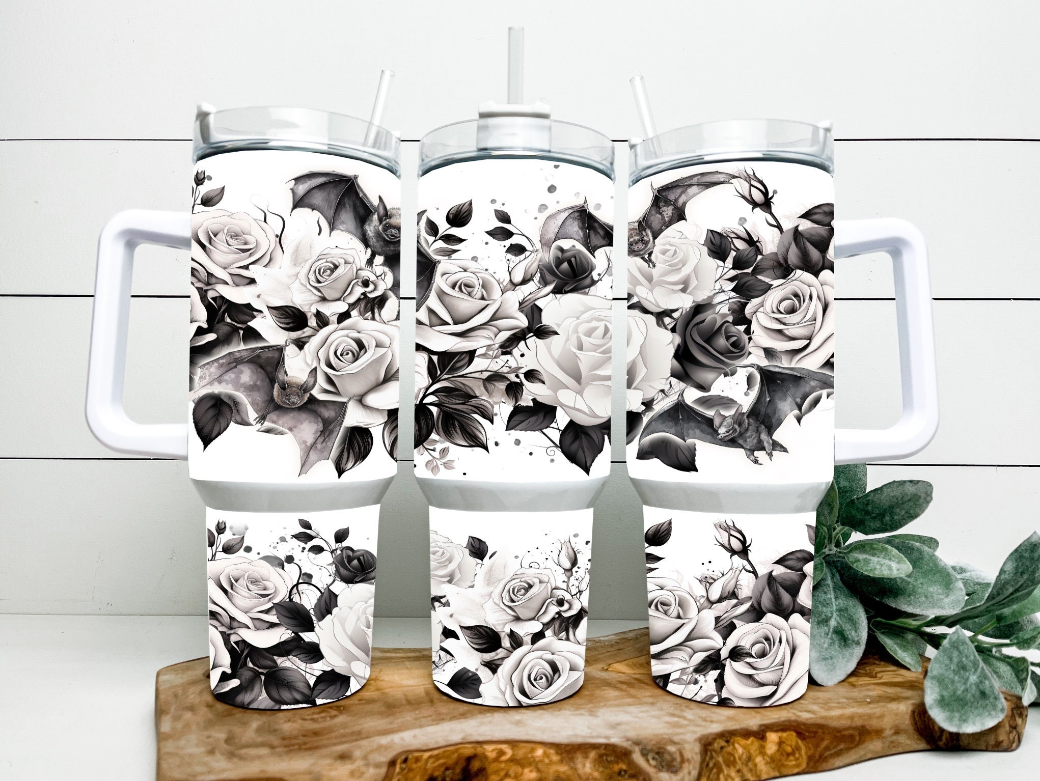 Gothic Black and White Roses Custom Stanley Cup 40 oz 30 oz Tumbler With HandleTVC2301163