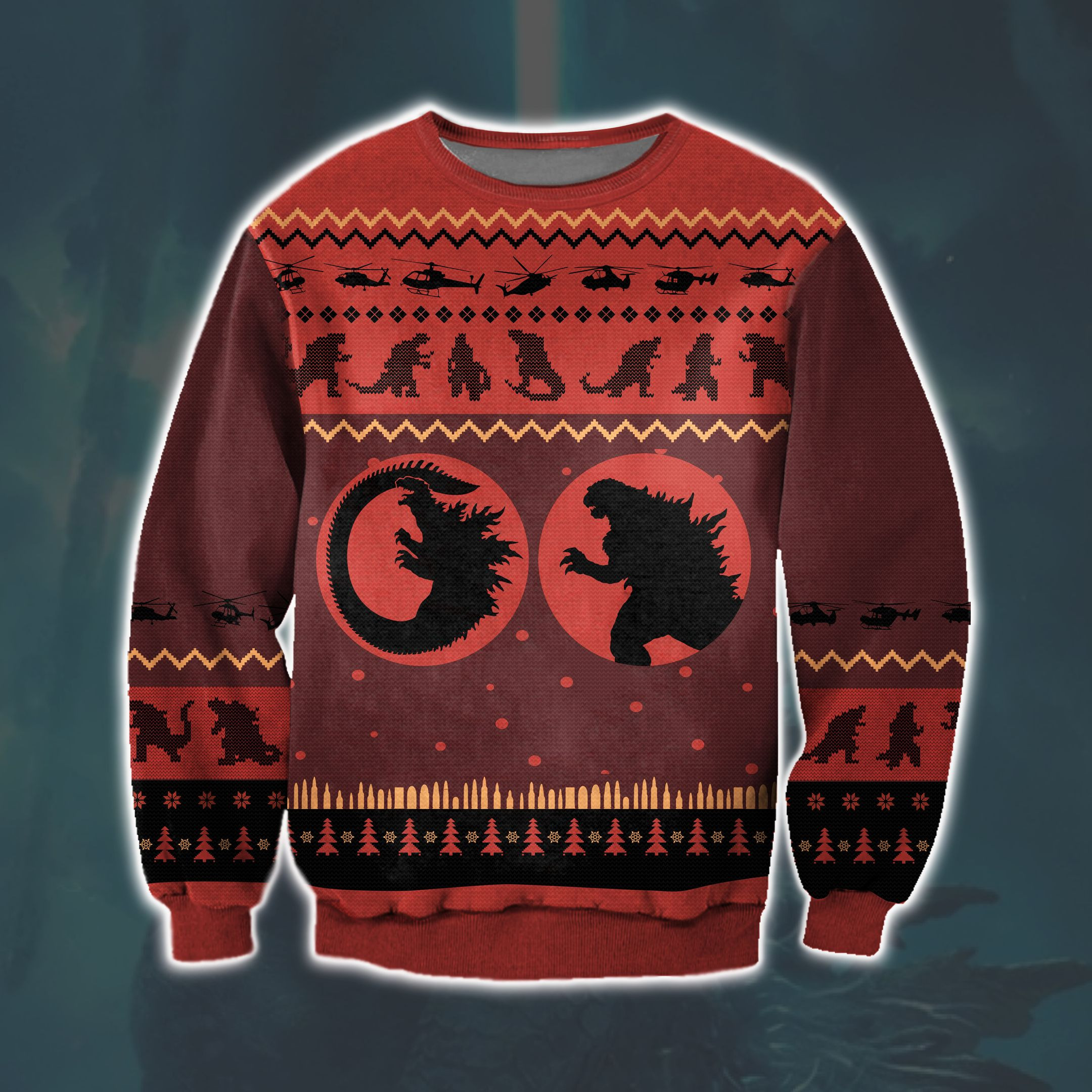 Gozilla Knitting Pattern 3D Print Ugly Christmas Sweater Adult 3D Funny Matching for family