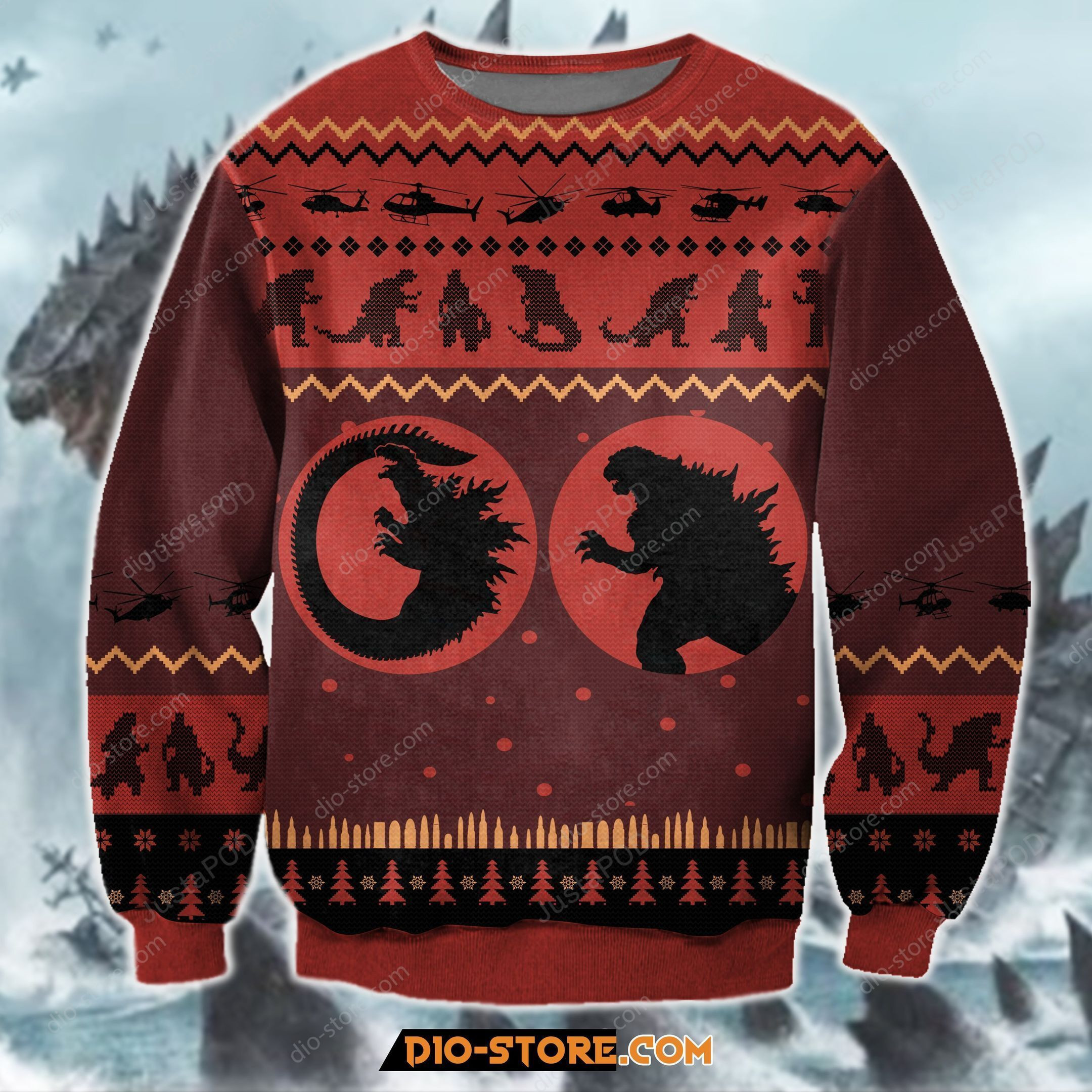 Gozilla Ugly Christmas Sweater Adult 3D Funny Matching for family