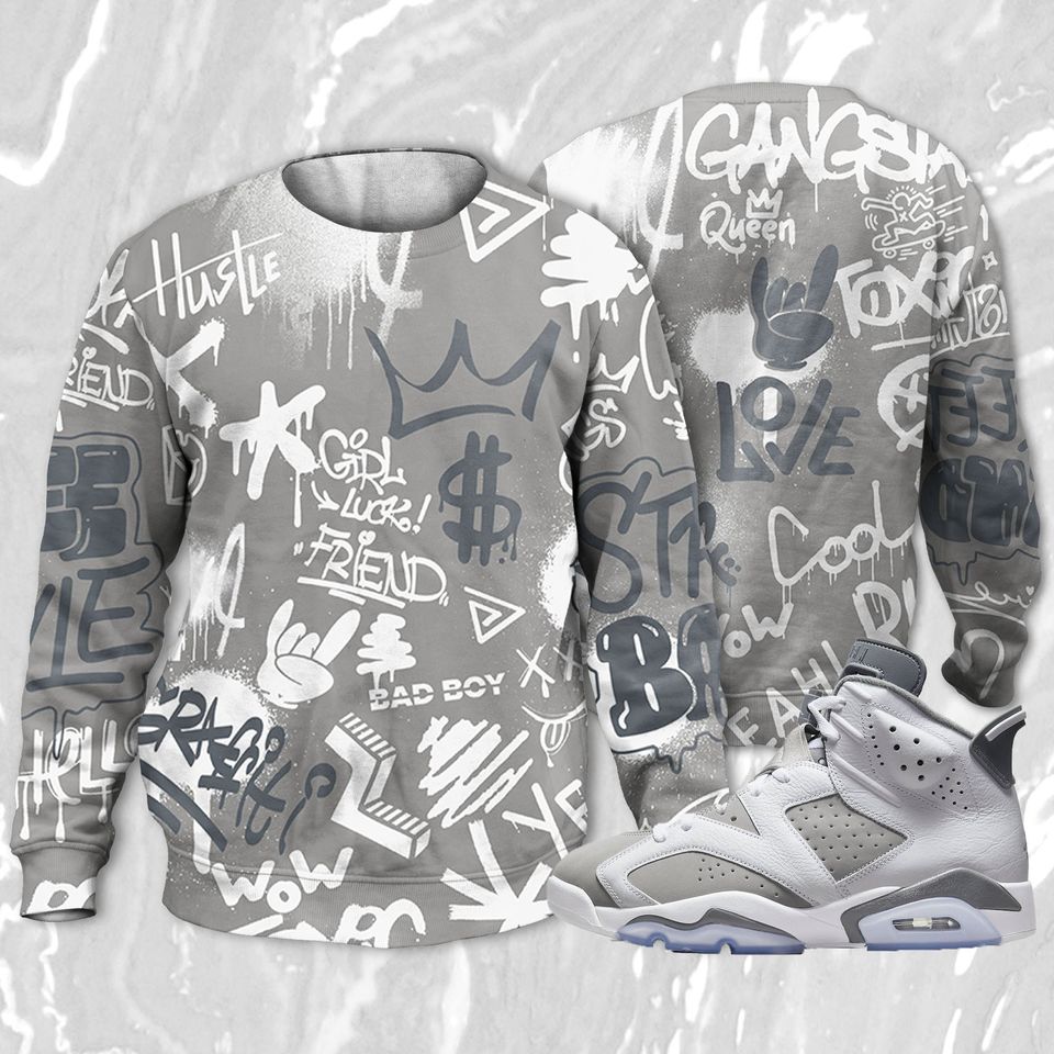 Graffiti King 3D Doodle Style Sweatshirt Match Jordan 6 Cool Grey