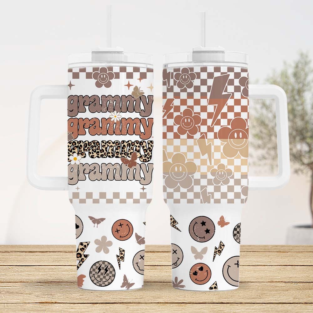 Grammy Retro Checkered Smiley Face Custom Stanley Cup 40 oz 30 oz Tumbler With HandleTVC2301959