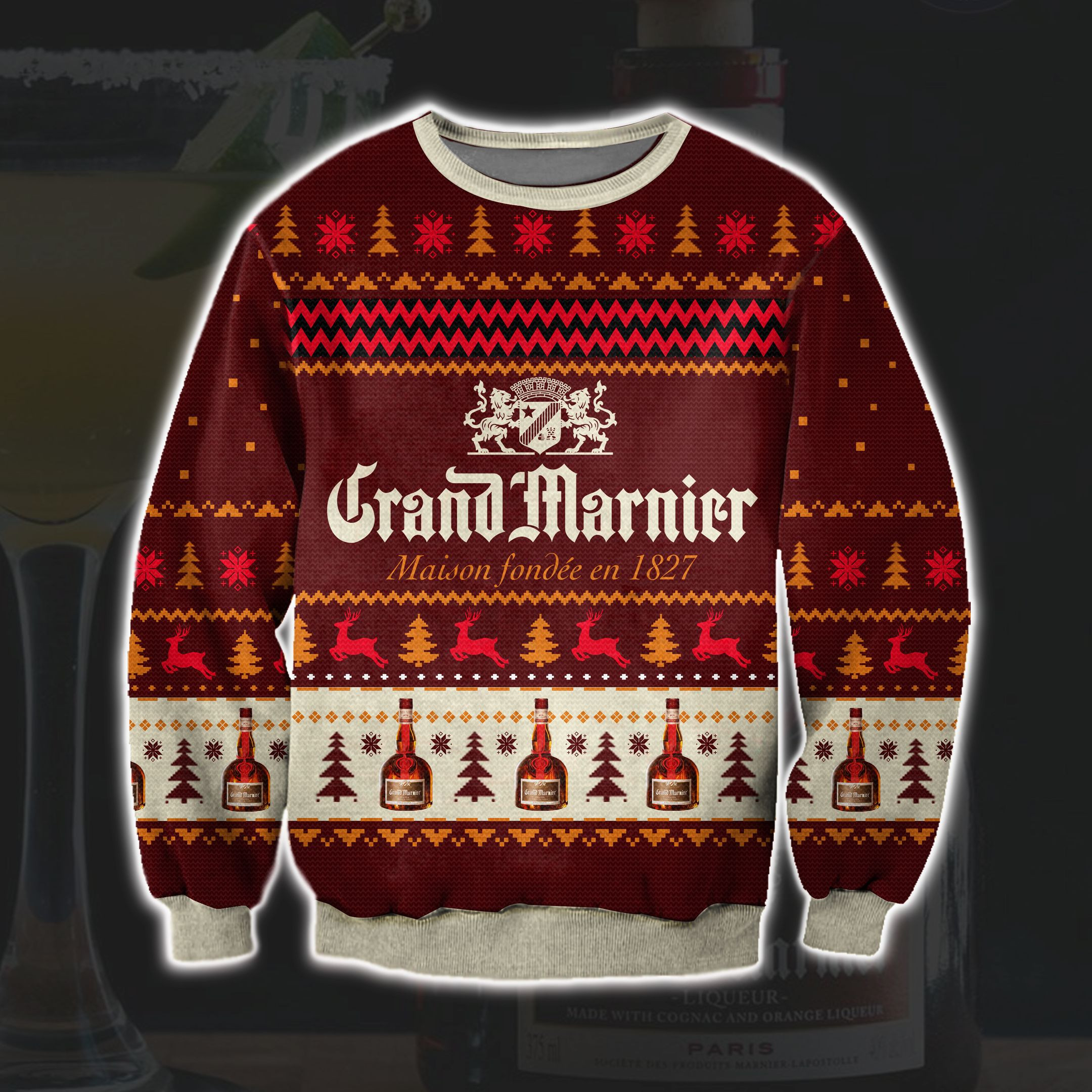 Grand Marnier Wine 3D Print Ugly Christmas Sweater Adult 3D Funny Matching for family