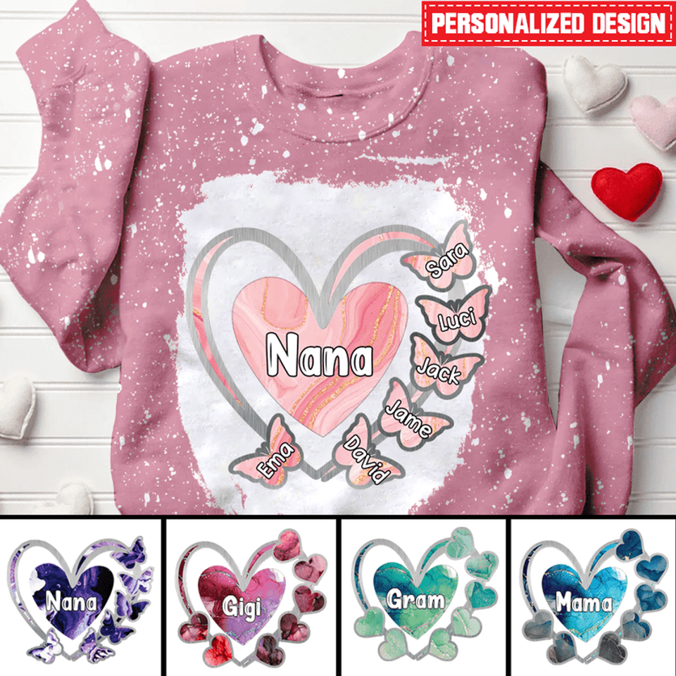 Grandma, Mom, Nana Heart Butterfly Kids - Personalized 3D Sweatshirt