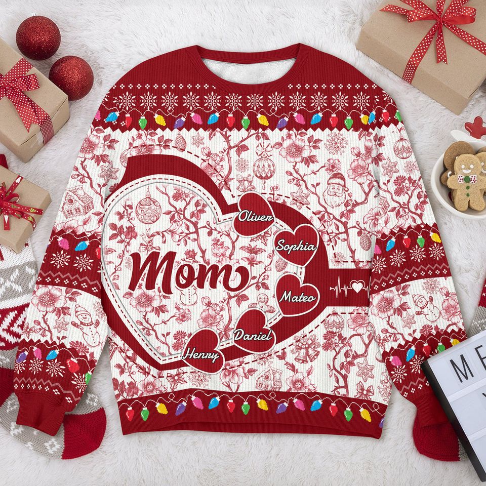 Grandma Mom Toile De Jouy - Personalized Ugly Sweater