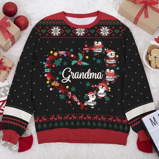 Grandma's Little Penguins Christmas - Family Personalized Ugly Sweatshirt - Christmas Gift For Grandma, Grandparents - Image 4