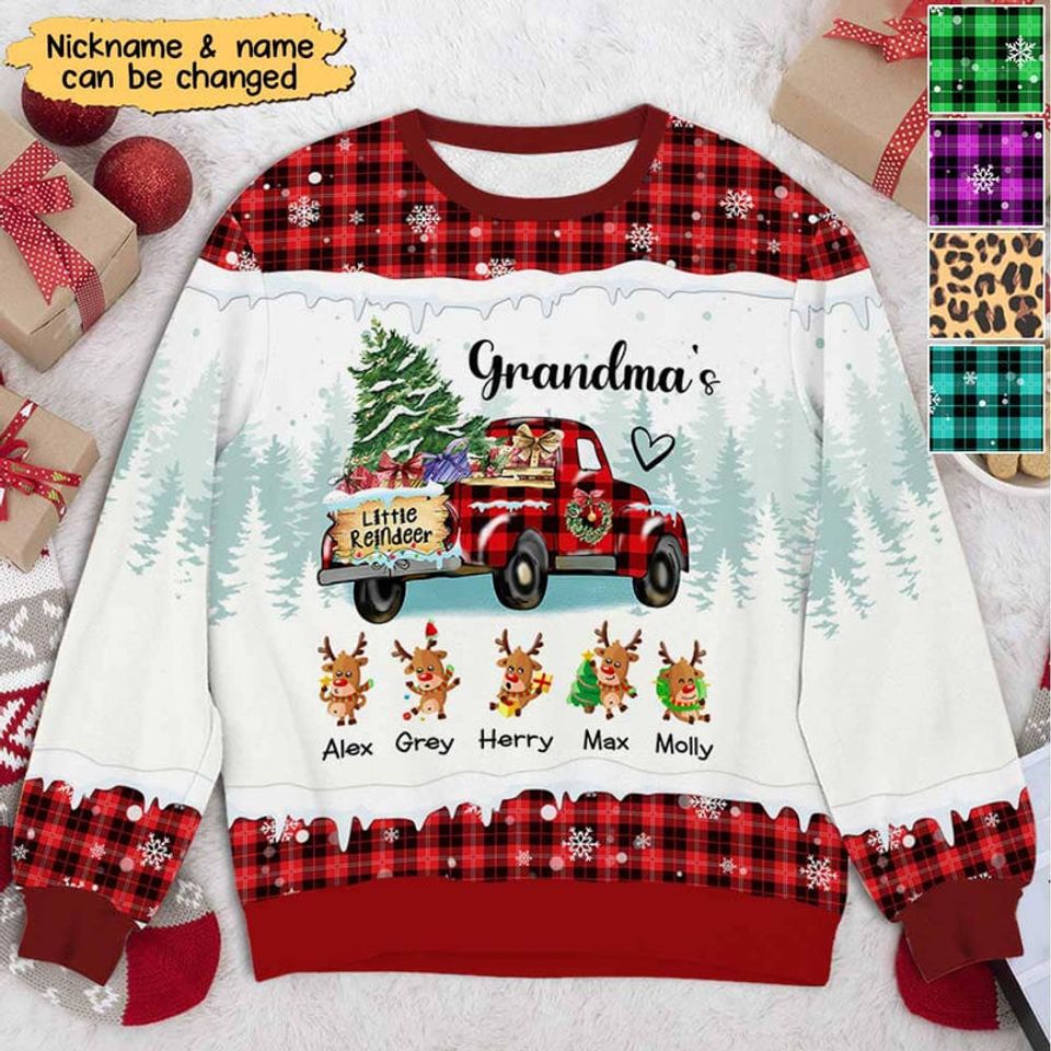 Grandma's Little Reindeer Personalized Christmas 3D Ugly Sweater