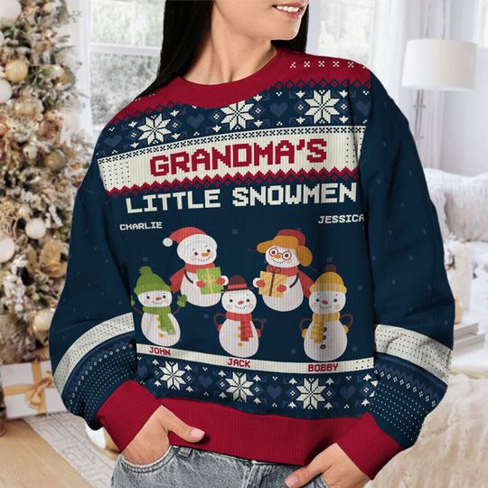 Grandma's Little Snowmen - Family Personalized Ugly Sweatshirt - Christmas Gift For Grandma, Grandparents - Image 6
