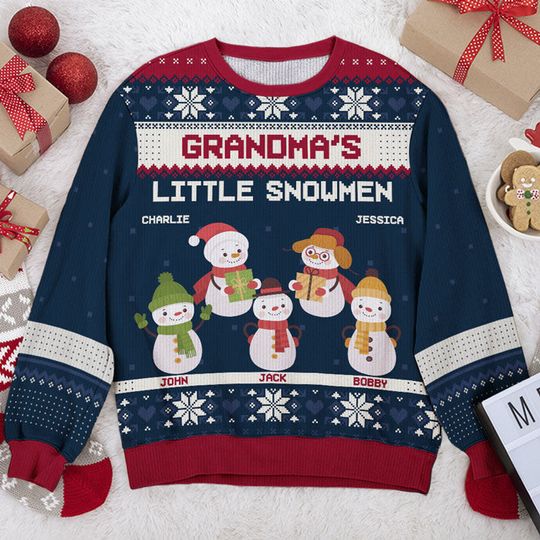 Grandma's Little Snowmen - Family Personalized Ugly Sweatshirt - Christmas Gift For Grandma, Grandparents - Image 4