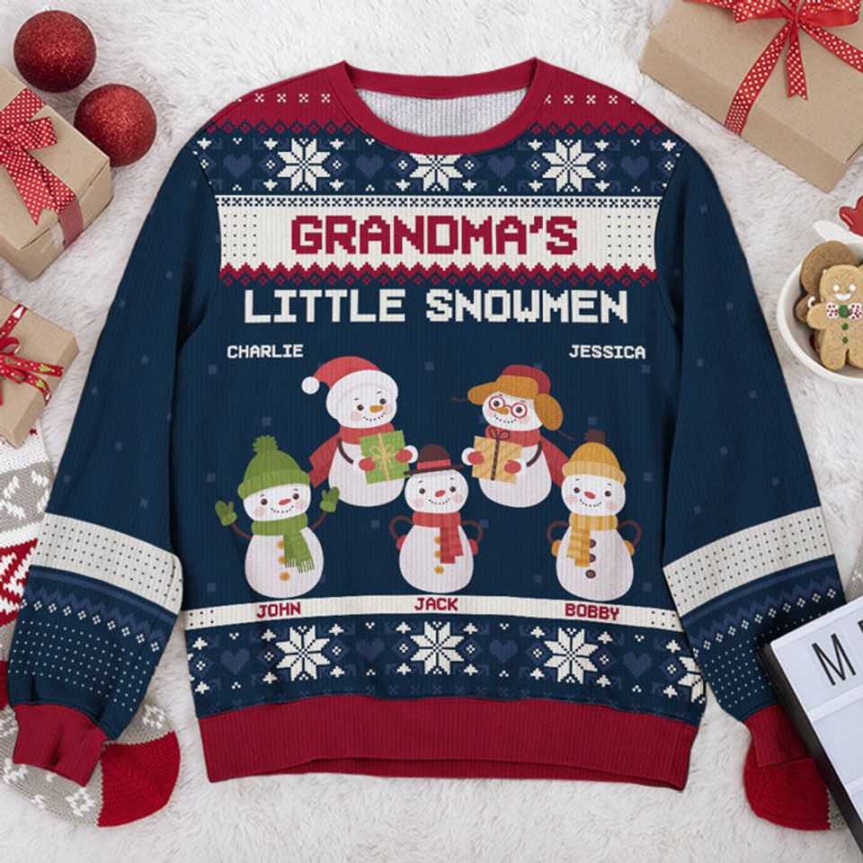 Grandma's Little Snowmen - Family Personalized Ugly Sweatshirt - Christmas Gift For Grandma, Grandparents
