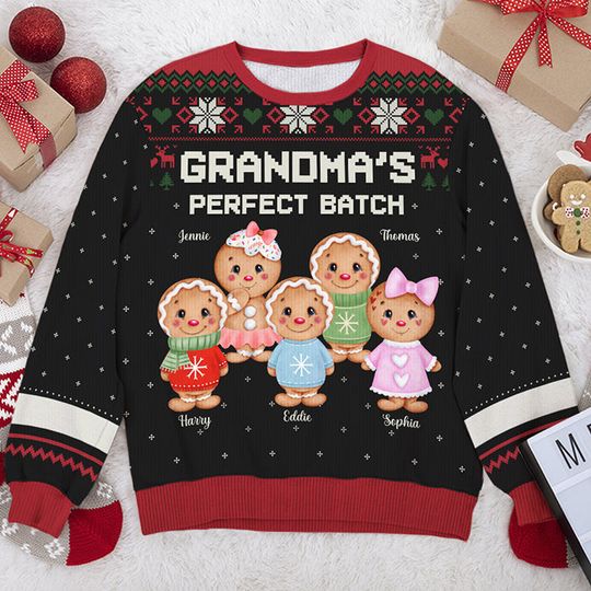 Grandma's Perfect Batch - Family Personalized Custom Ugly Sweatshirt - Christmas Gift For Grandma, Grandparents - Image 4