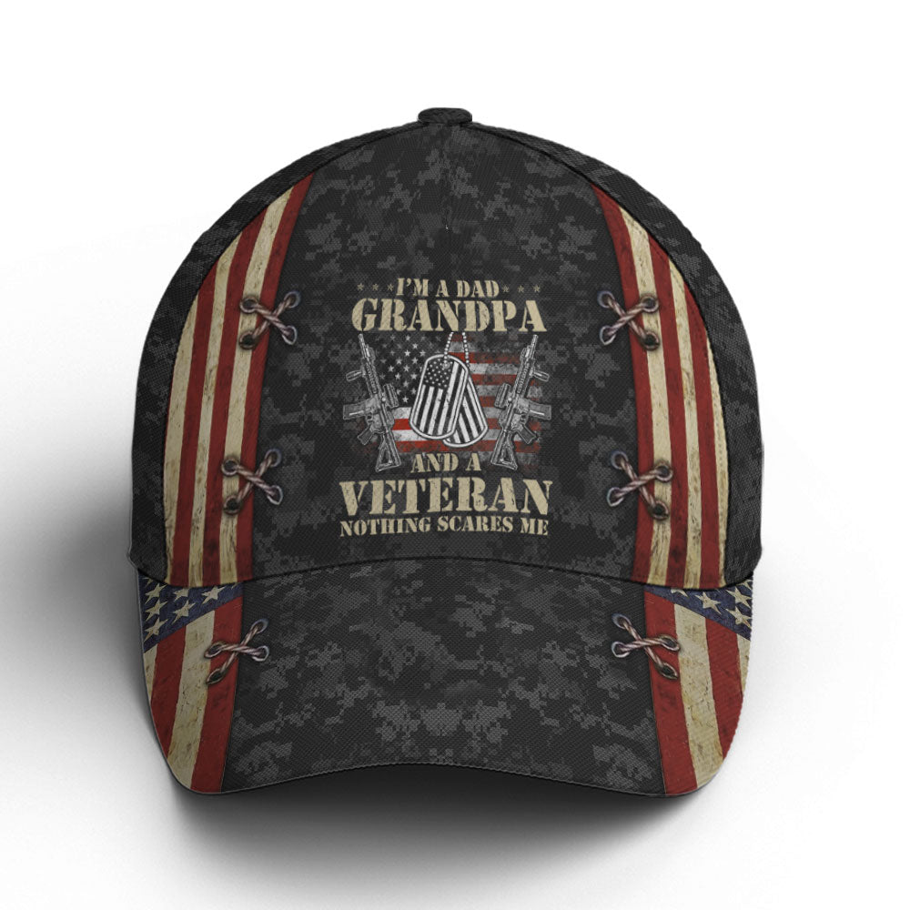 Grandpa Dad Veteran Nothing Scares Me Baseball Cap Trucker Hats Custom Hats Gifts For Men & Women