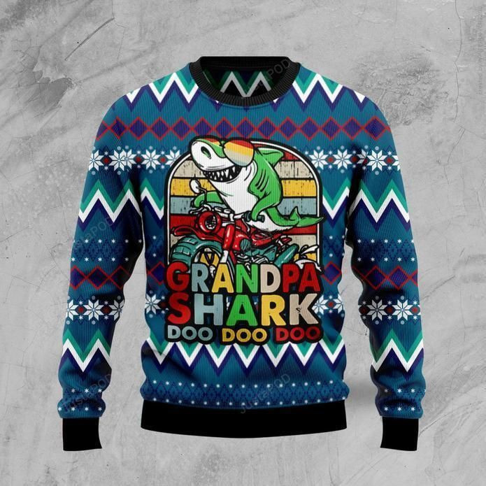 Grandpa Shark Dododo Ugly Christmas Sweater Adult 3D Funny Matching for family