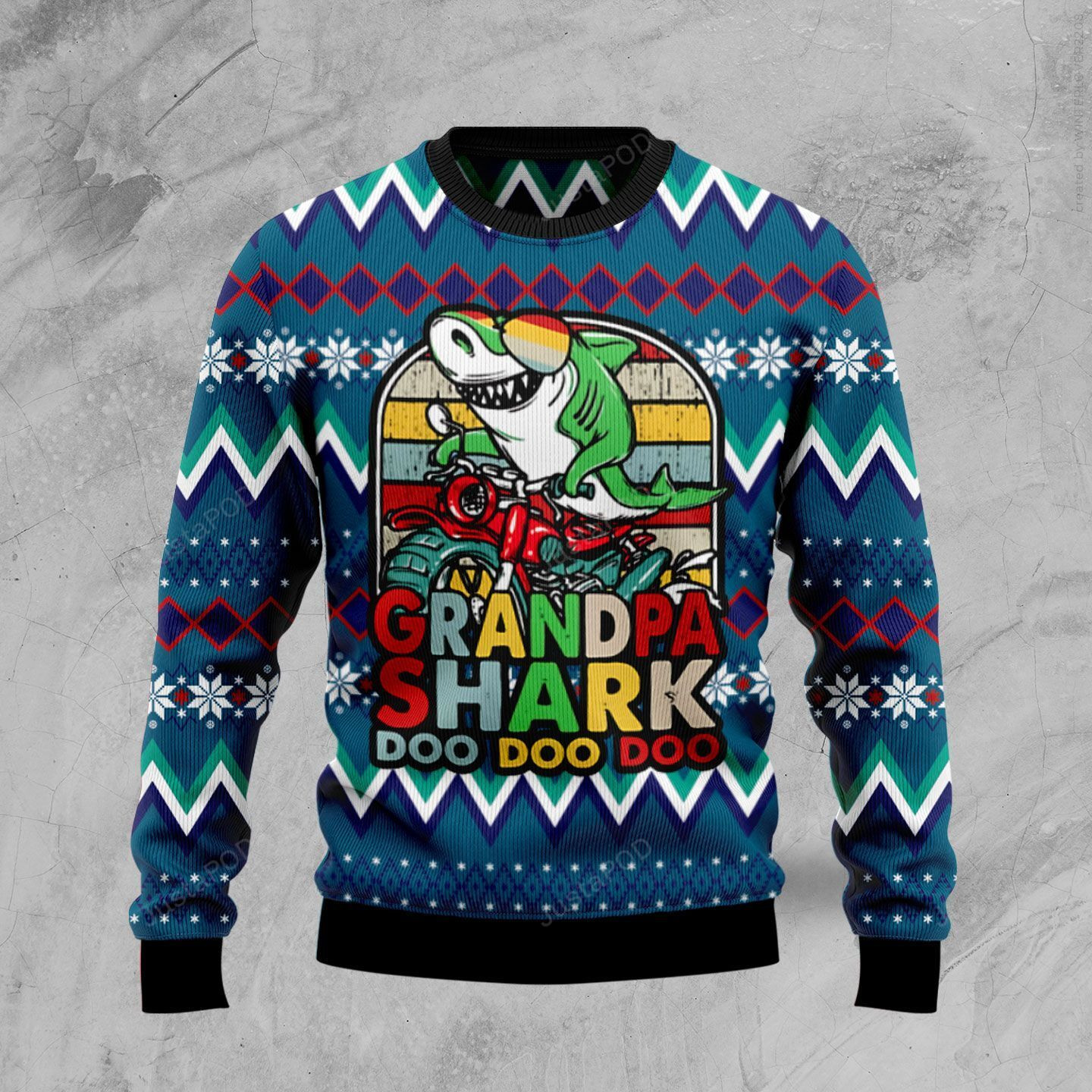 Grandpa Shark Ugly Christmas Sweater Adult 3D Funny Matching for family
