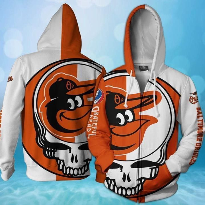 Grateful Dead Baltimore Orioles Bolt Skull 3D All Over Print Hoodie, Zip Hoodie