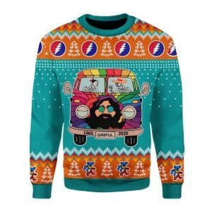 Grateful Dead Bus Ugly Christmas Sweater Adult 3D Funny Matching for family