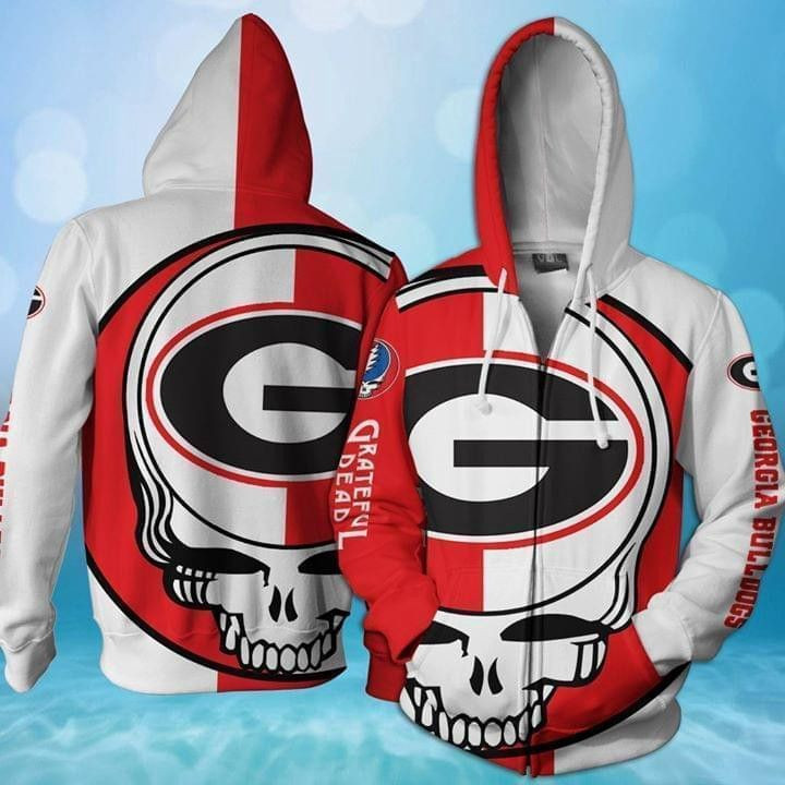 Grateful Dead Georgia Bulldogs Bolt Skull 3D All Over Print Hoodie, Zip Hoodie