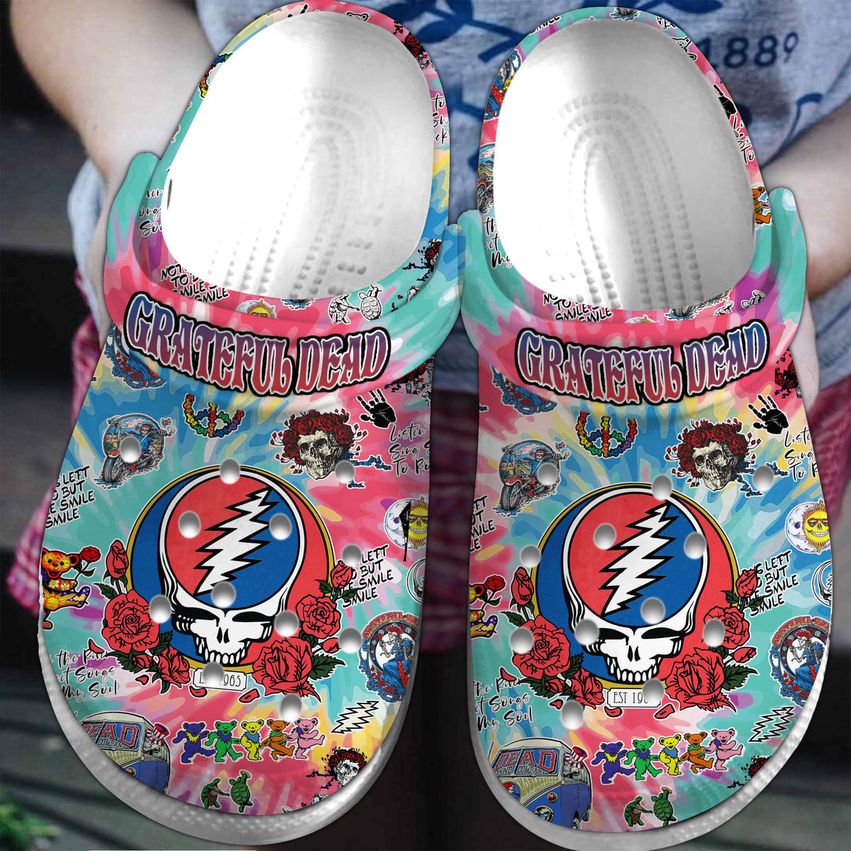 Grateful Dead Music Crocs Crocband Clogs Shoes Comfortable For Men Women and Kids