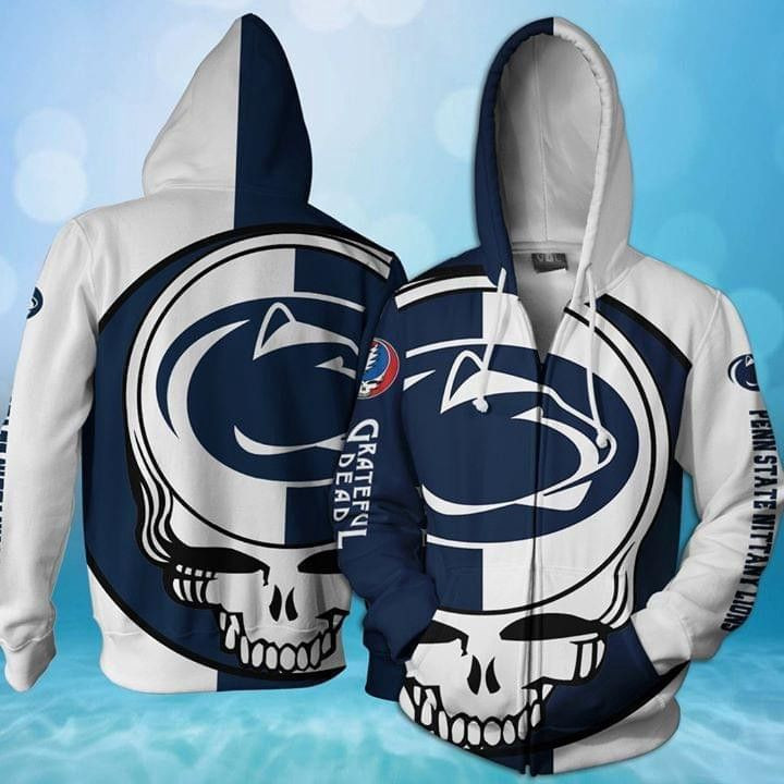 Grateful Dead Penn State Nittany Lions Bolt Skull 3D All Over Print Hoodie, Zip Hoodie