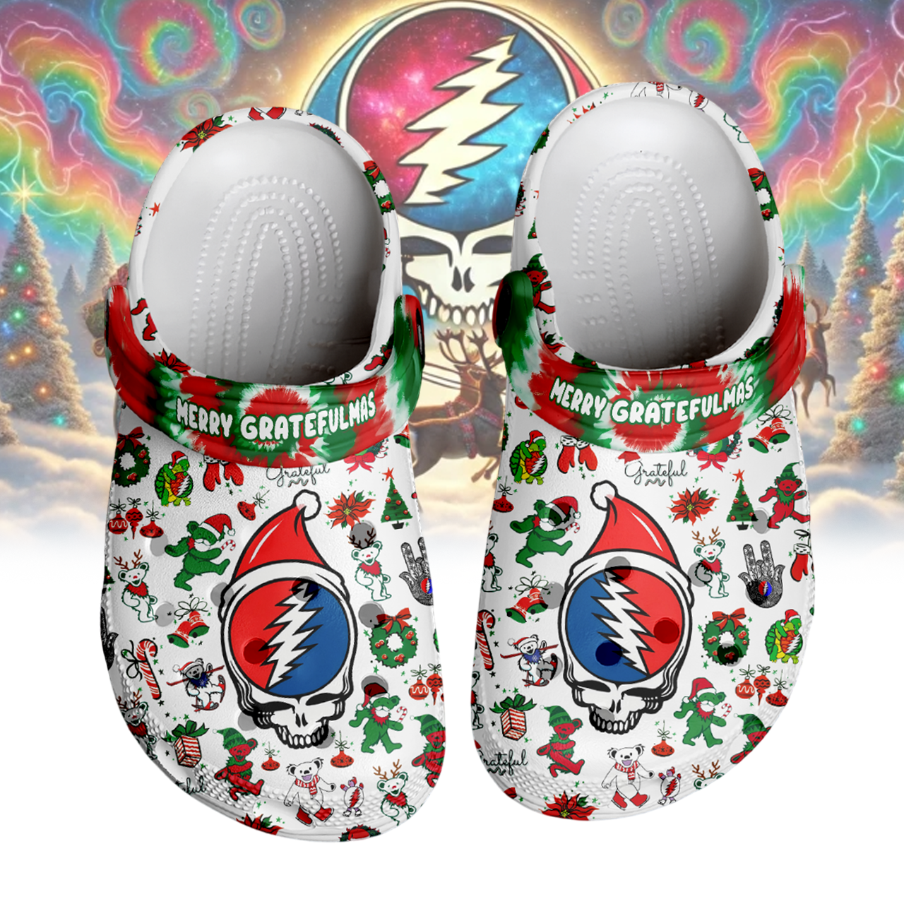 Grateful Dead x Christmas Music Crocs Crocband Clogs Shoes Comfortable For Men Women and Kids