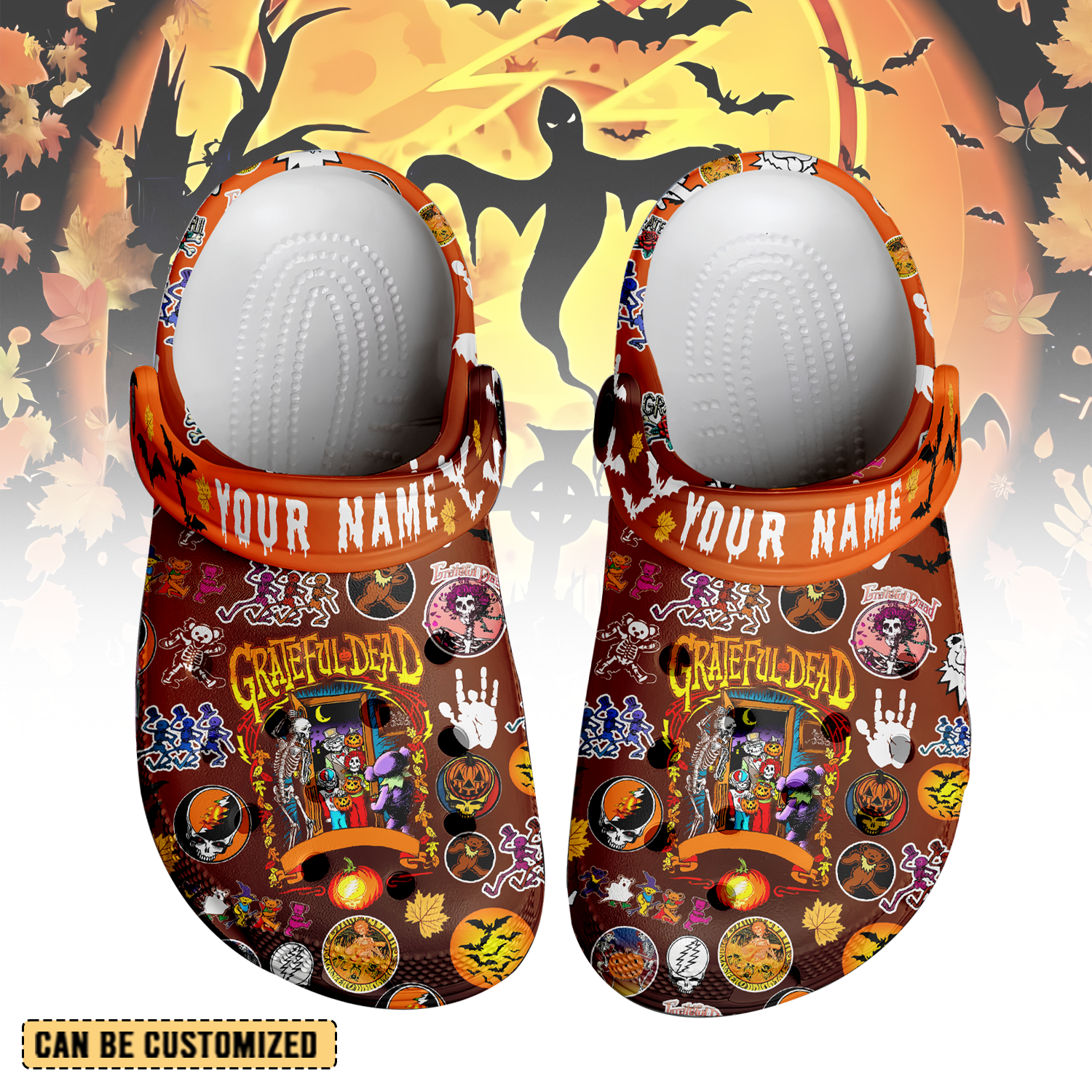 Grateful Dead x Halloween Crocs Crocband Clogs Shoes Comfortable For Men Women and Kids
