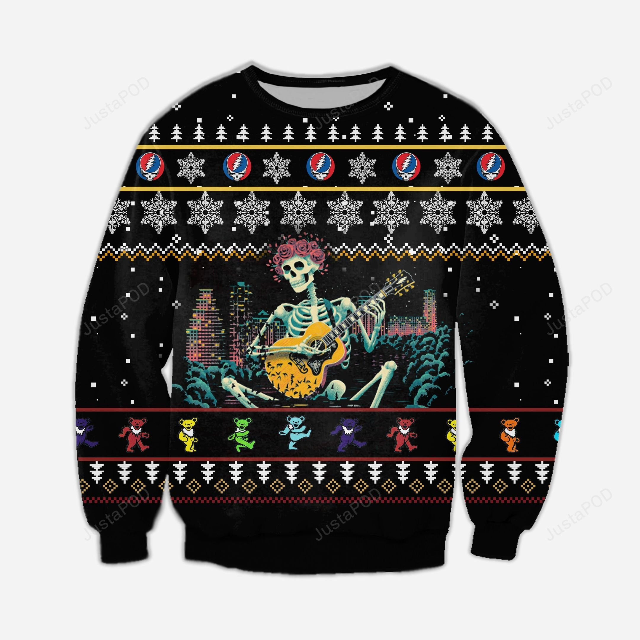 Grateful Skull Knitting Ugly Christmas Sweater Adult 3D Funny Matching for family