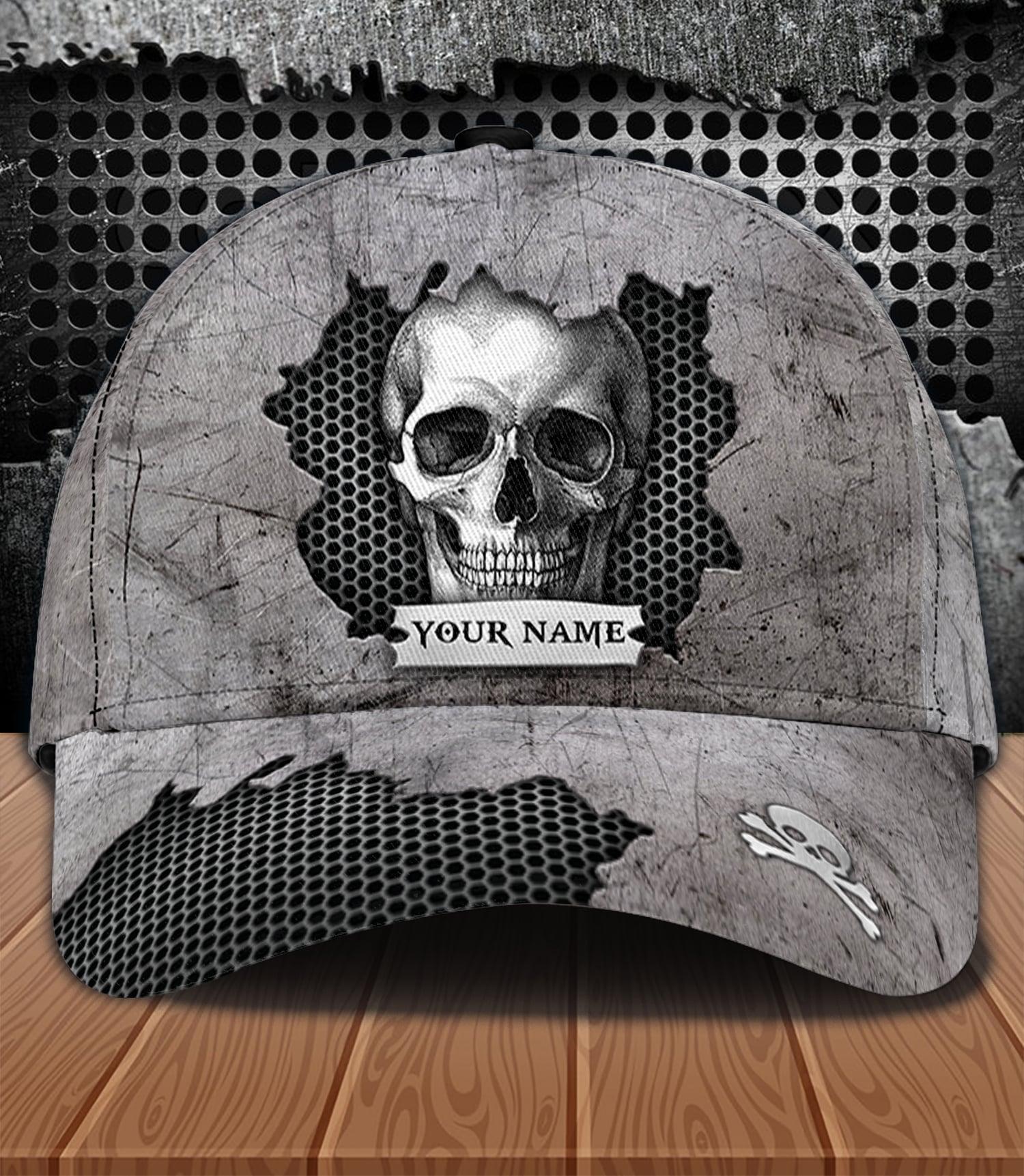 Gray Skull Personalized Classic Cap, Personalized Gift for Skull Lovers Trucker Hats Custom Hats Gifts For Men & Women