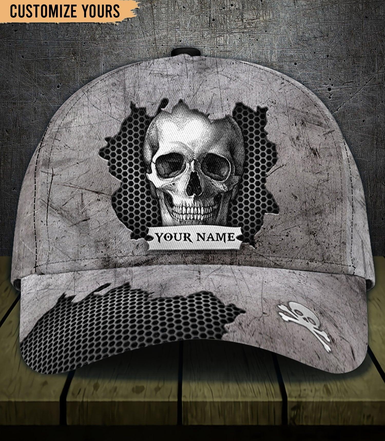 Gray Skull Personalized Classic Cap, Personalized Gift for Skull Lovers Trucker Hats Custom Hats Gifts For Men & Women
