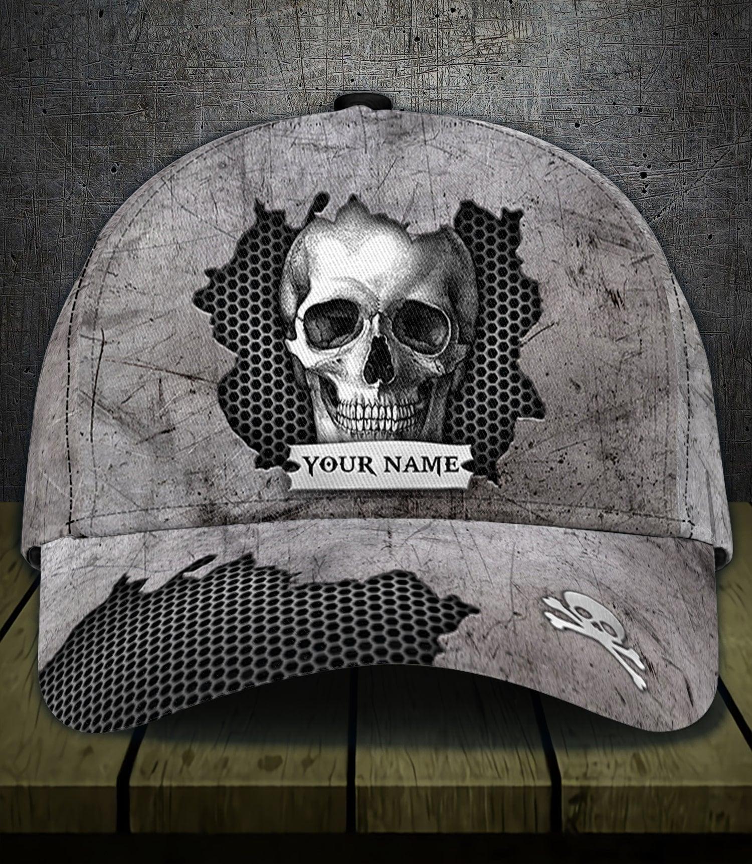 Gray Skull Personalized Classic Cap, Personalized Gift for Skull Lovers Trucker Hats Custom Hats Gifts For Men & Women