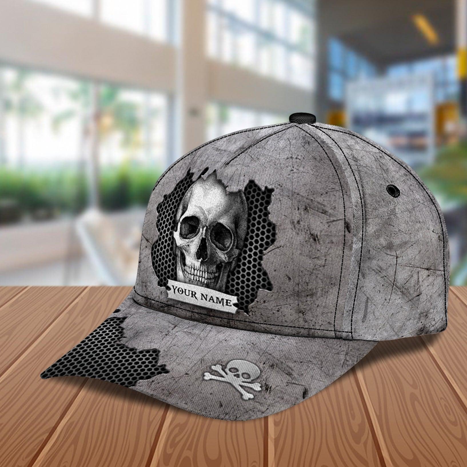Gray Skull Personalized Classic Cap, Personalized Gift for Skull Lovers Trucker Hats Custom Hats Gifts For Men & Women