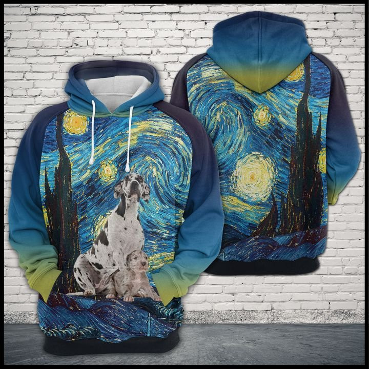 Great Dane Starry Night 3D All Over Print Hoodie, Zip Hoodie