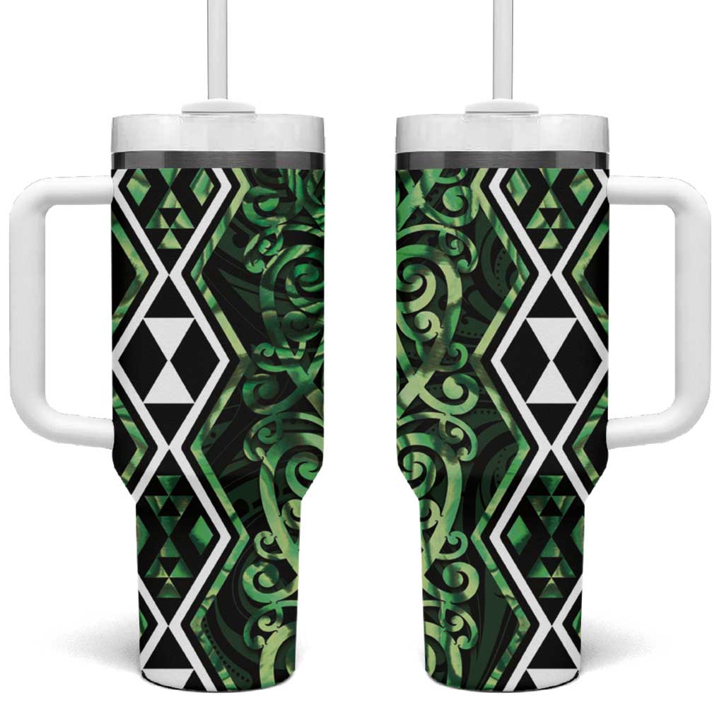 Green Aotearoa Taniko Motifs With Paua Shell Kowhaiwhai Custom Stanley Cup 40 oz 30 oz Tumbler With HandleTVC2301389