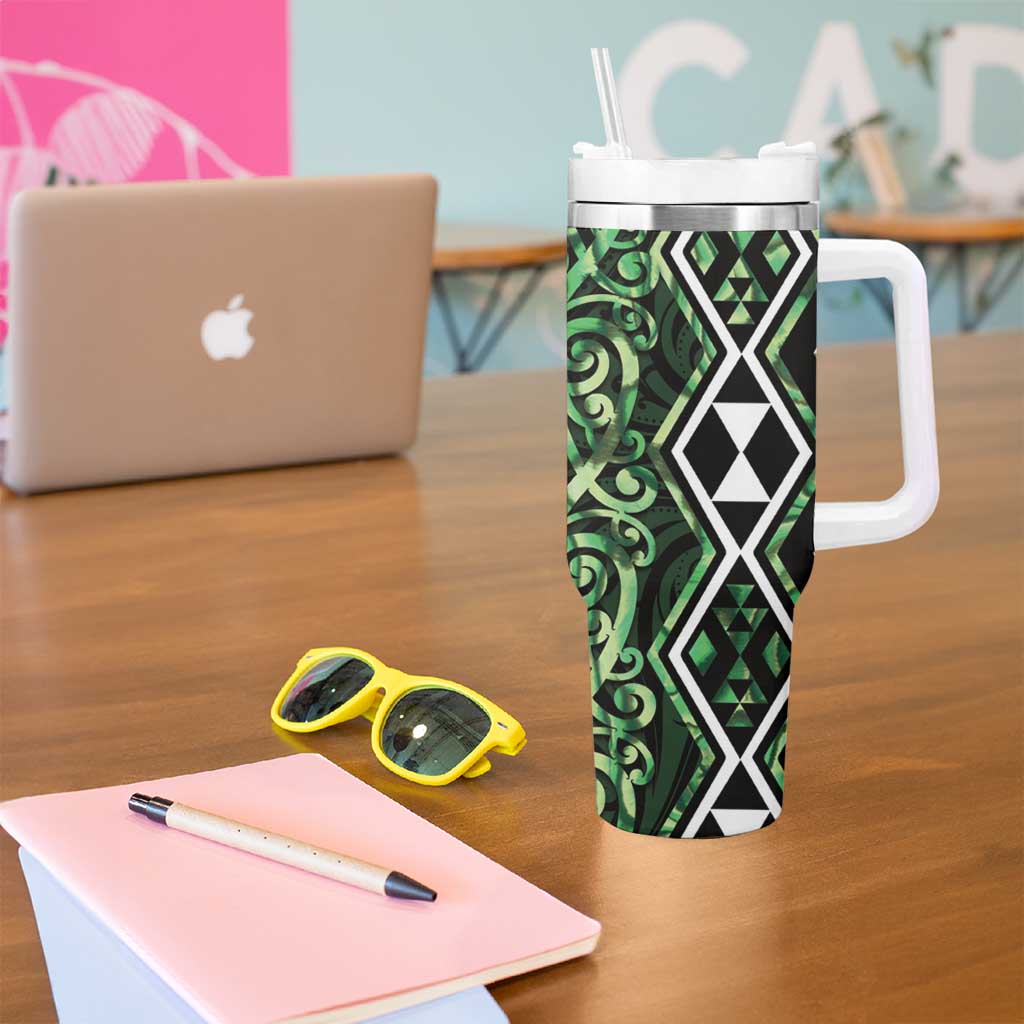 Green Aotearoa Taniko Motifs With Paua Shell Kowhaiwhai Custom Stanley Cup 40 oz 30 oz Tumbler With HandleTVC2301389 - Image 5