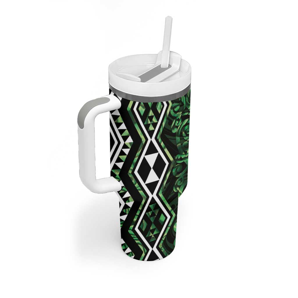 Green Aotearoa Taniko Motifs With Paua Shell Kowhaiwhai Custom Stanley Cup 40 oz 30 oz Tumbler With HandleTVC2301389 - Image 2