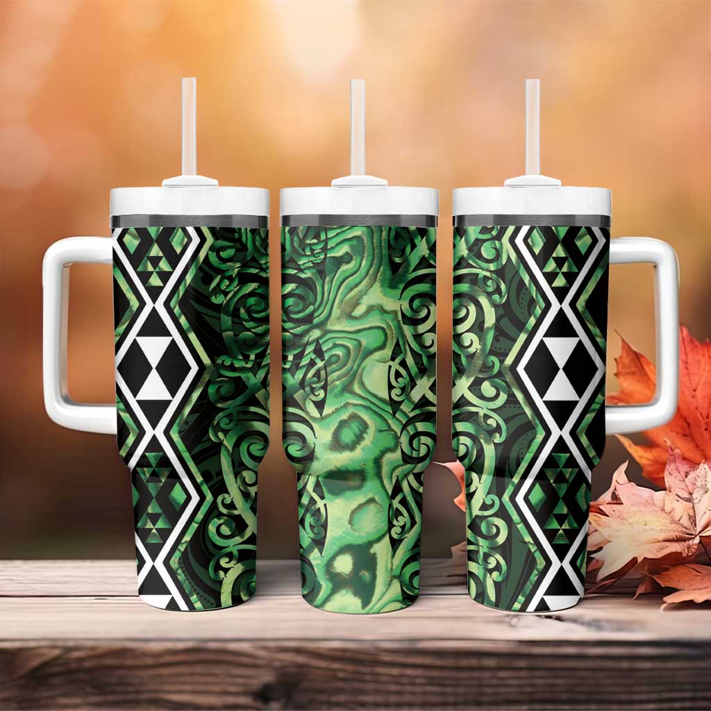 Green Aotearoa Taniko Motifs With Paua Shell Kowhaiwhai Custom Stanley Cup 40 oz 30 oz Tumbler With HandleTVC2301389 - Image 4