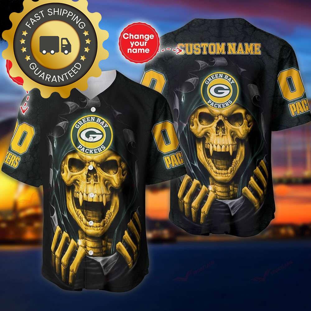 Green Bay Packers Custom NLF Jersey Skull Personalized Baseball Jersey