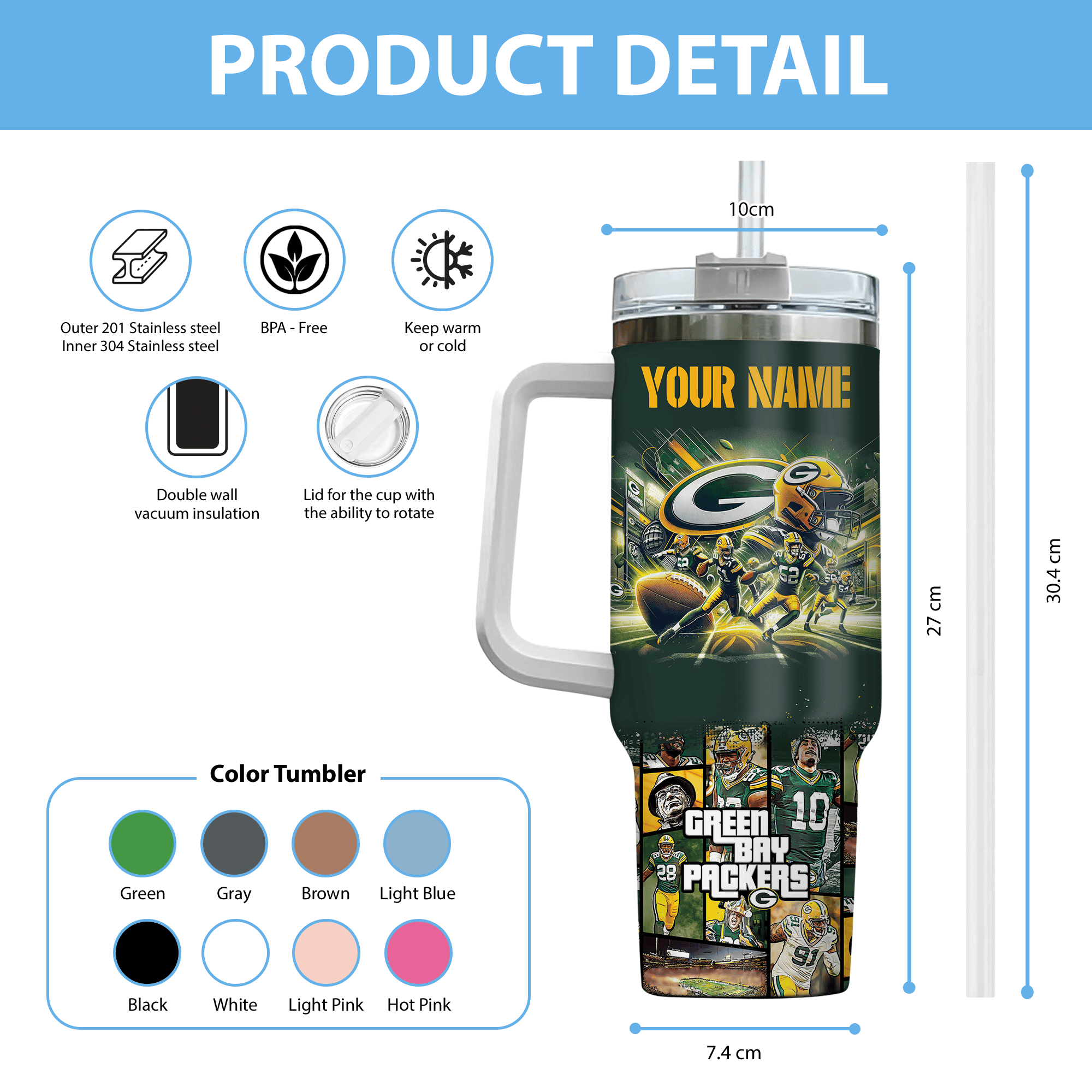 Green Bay Packers NFL Custom Stanley Cup 40 oz 30 oz Tumbler With HandleTVC230198 - Image 5
